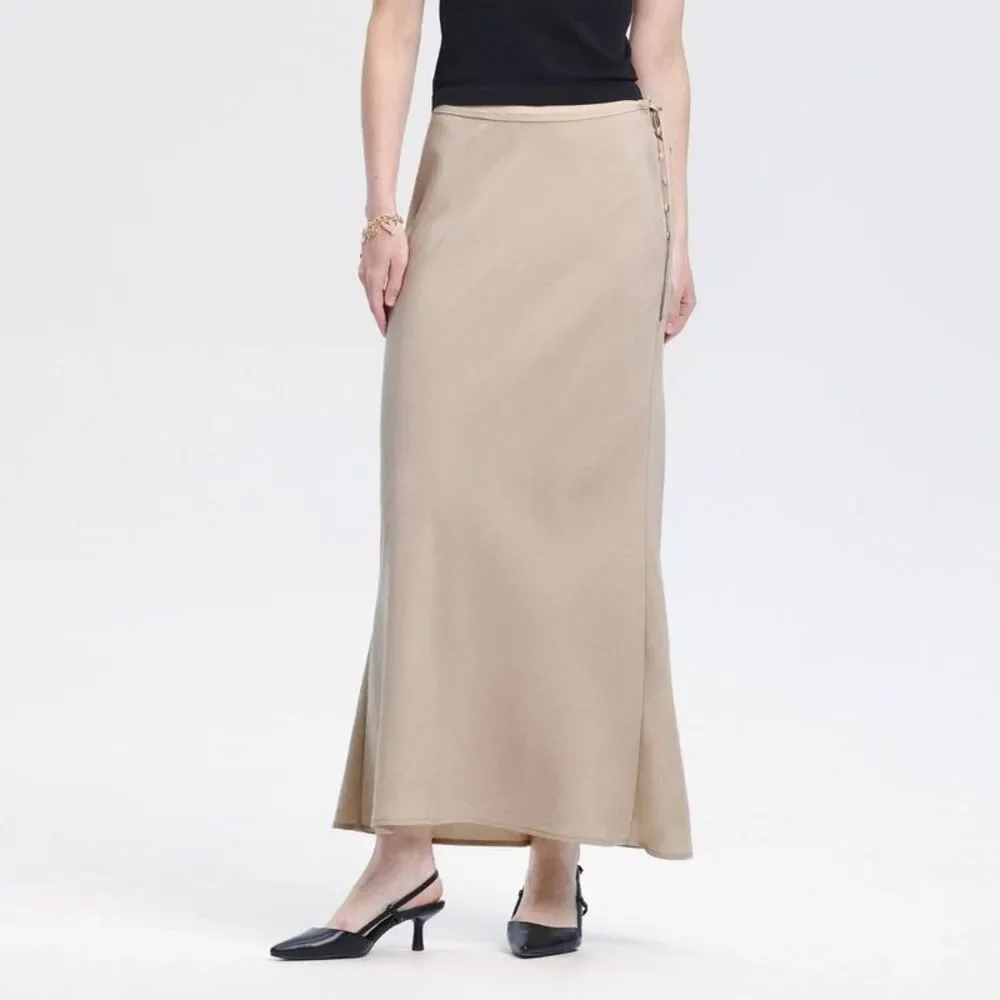 Women's Mid-Rise Side-Tie Woven Maxi Skirt - A New Day Oatmeal S